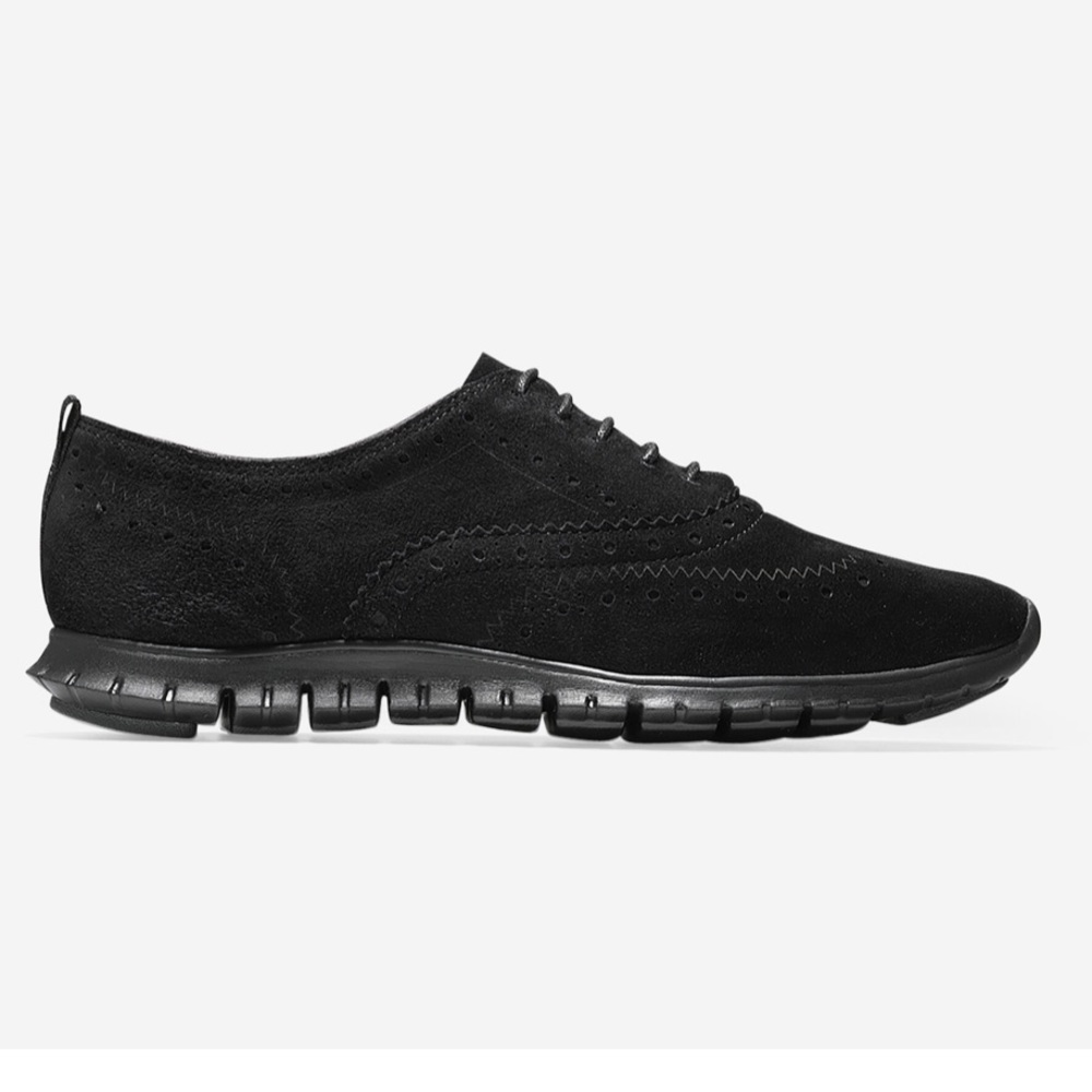 Cole Haan Wingtip Oxford In Black Suede-Black